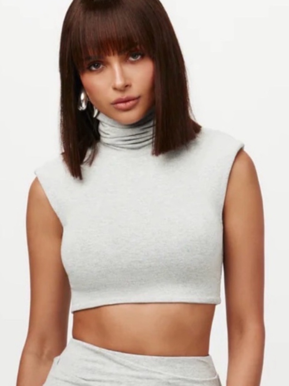 NWT Naked Wardrobe TURTLENECK SLEEVELESS CROP TOP in heather grey